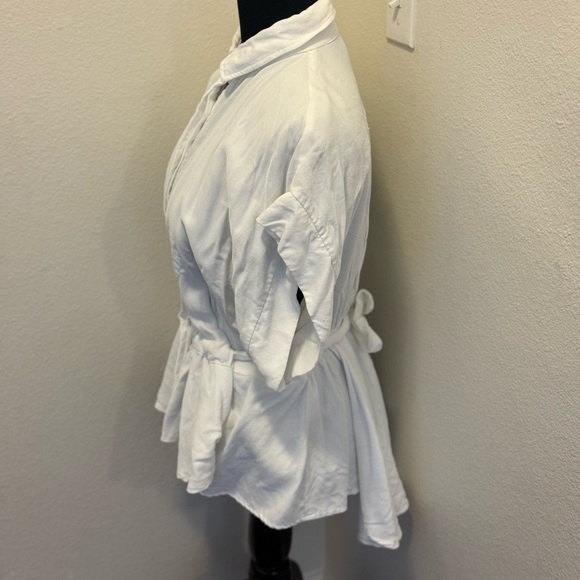 Floriane Fosso White Tie Back Peplum Blouse Top Button Down High Low M L - Picture 2 of 8